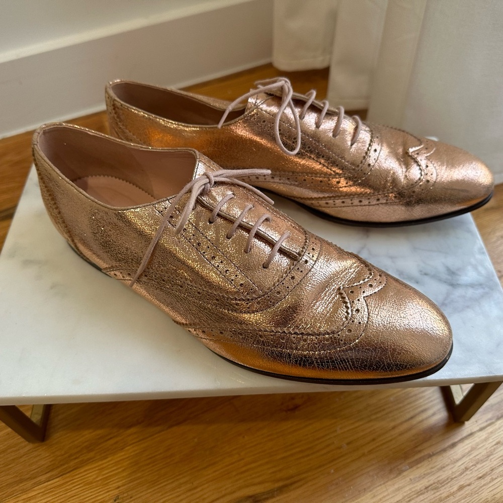 J.Crew Leather Rose Gold Metallic Oxford Loafers 9.5